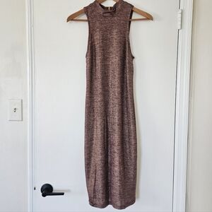 Bebe Dress Midi S Pink Indie Metallic Mock Neck Minimalist Shimmer Y2K Column 1